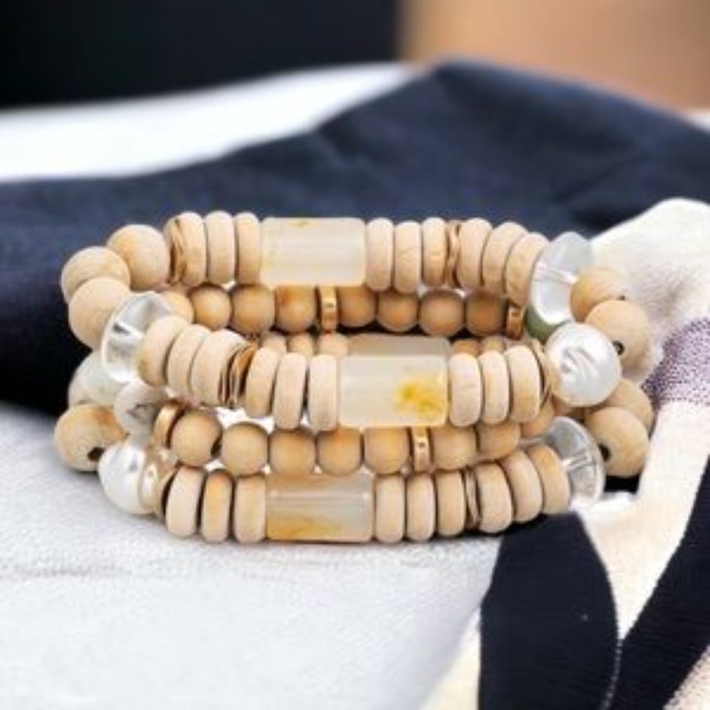 Wooden Beaded Stackable Bracelets - Picture 2 of 3